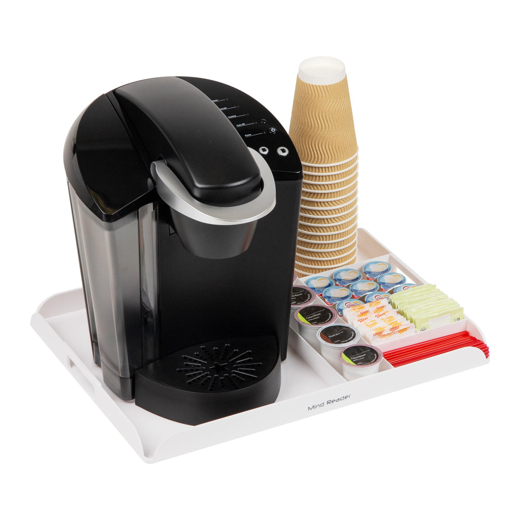 Mind Reader Coffee Station Serving Tray, 7 Pod Capacity Countertop Organizer, Storage, 17.5" L x 13.25" W x 1.25" H, Single, White