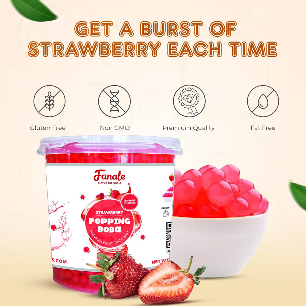 Fanale Strawberry Popping Boba Pearls for Bubble Tea and Drinks, 7 Pounds