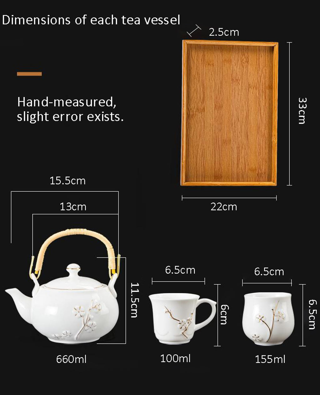 KEYDUACU Japanese Tea Set, Kiln-Formed Ceramic TeaSet, Plum Blossom Embossed, Includes 1 Teapot, 6 Teacups,Tea Tray,Strainer, Used for home, outdoor, gift, Chinese Kung Fu Tea Sets(FDMH-CYAN-MU)