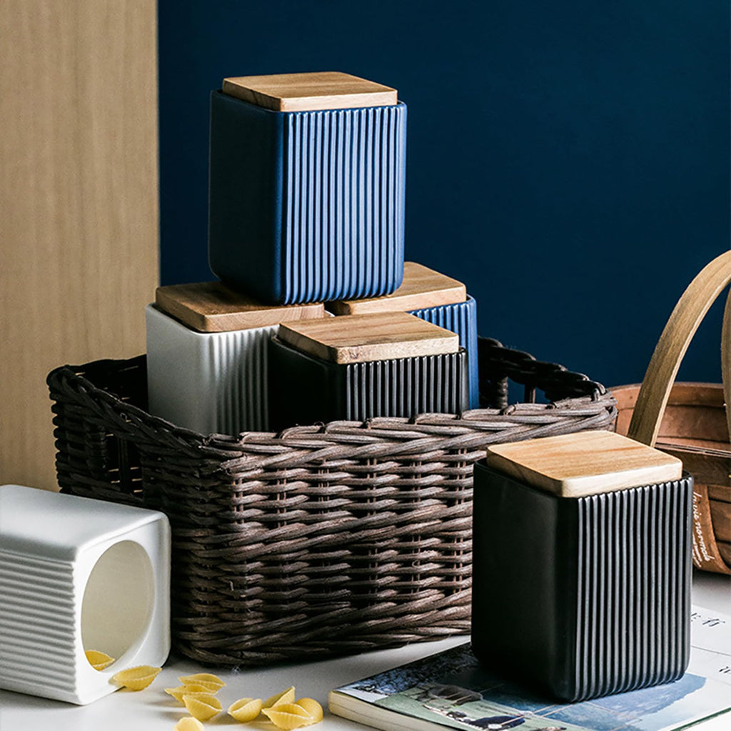 Jueison Ceramic Storage Jars Modern Airtight Coffee Canisters With Lid (Black,Small size,13cm*10cm)