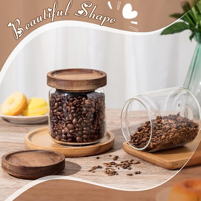 Irenare 16 Pcs 17 oz/ 500 ml Glass Canister Food Airtight Sealed Clear Borosilicate Glass Storage Jars with Lids Kitchen Spice Containers for Serving Coffee Sugar Tea Beans Candy Nuts Pantry (Wood)