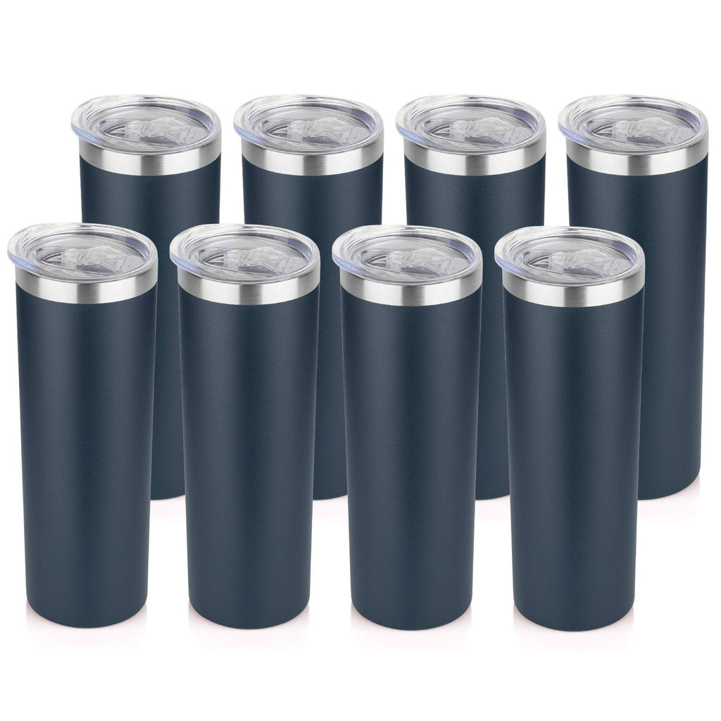 HASLE OUTFITTERS 20 oz Skinny Tumblers Bulk Set, Stainless Steel Insulated Slim Tumblers with Lids, Reusable Double Wall Travel Coffee Mugs, Durable Powder Coated Travel Water Cups(Navy, 8)