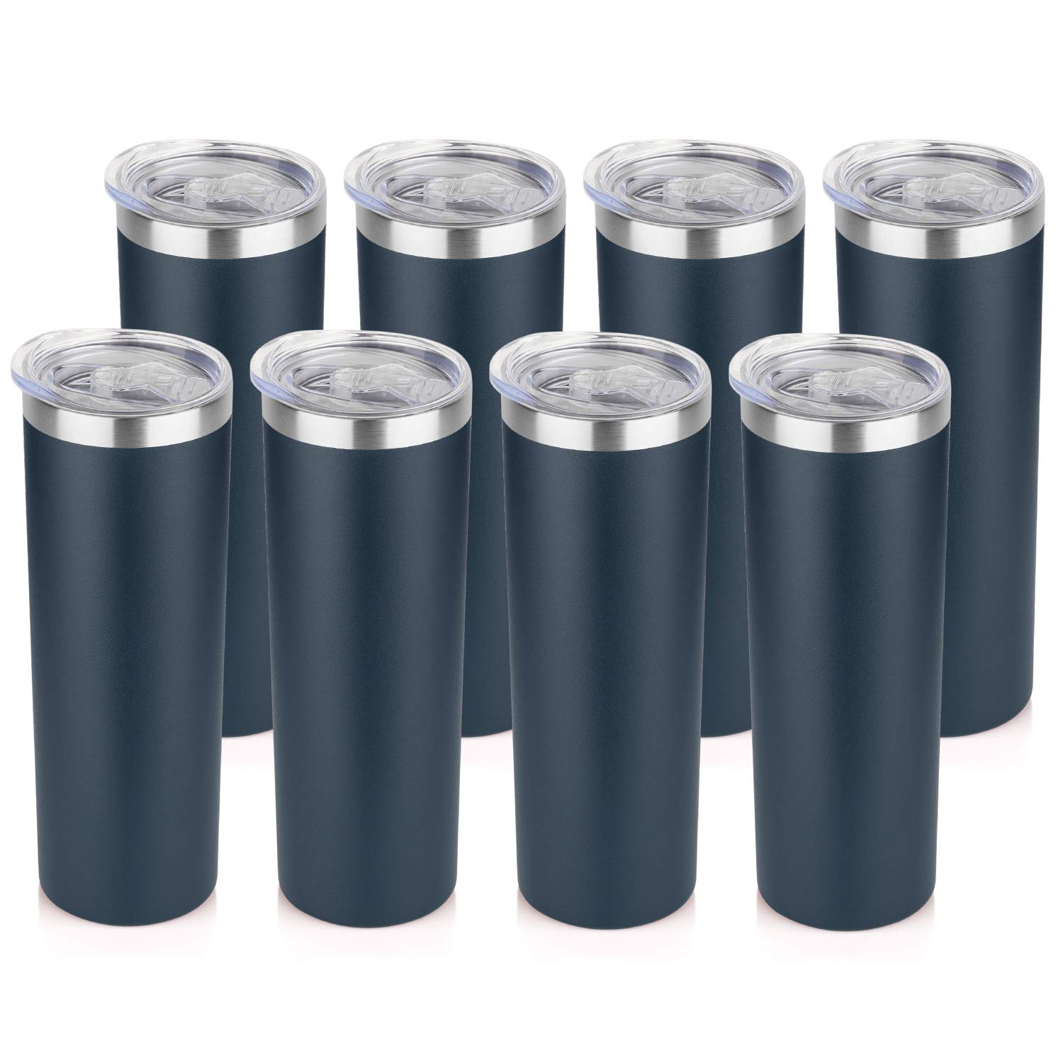 HASLE OUTFITTERS 20 oz Skinny Tumblers Bulk Set, Stainless Steel Insulated Slim Tumblers with Lids, Reusable Double Wall Travel Coffee Mugs, Durable Powder Coated Travel Water Cups(Navy, 8)