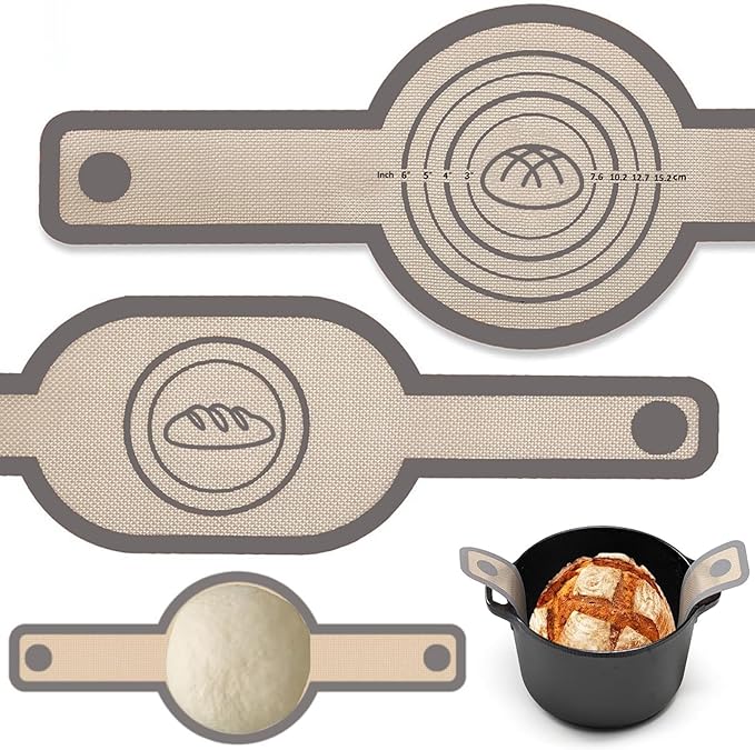 Silicone Bread Sling Oval and Round for Dutch Oven, KITMAL Non Stick Reusable Silicone Baking Mat with Long Handles Sourdough Bread Baking Supplies and Making Tools, Gray
