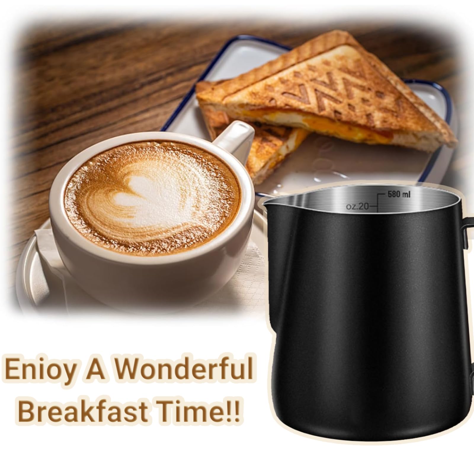 Milk Frothing Pitcher, 350ml/600ml (12oz/20oz) Milk Frother Cup Stainless Steel Jug Steaming Pitcher, Milk Coffee Cappuccino Latte Art Barista Steam Pitchers Milk Jug Cup with Decorating Pen