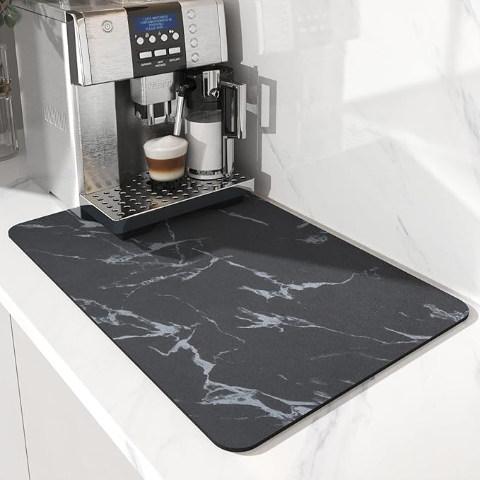 AMOAMI Coffee Mat - Hide Stain Rubber Backed Absorbent Dish Drying Mat for Kitchen Counter - Fits Under Coffee Maker - Khaki 12X19