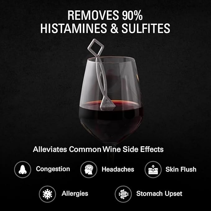 PureWine Wine Wands Purifier, 3 Filters Remover Histamines Sulfite - May Reduce and Alleviate Allergies & Sensitivities - Restores Taste, Perfect Wine Pour, Gifting, Holiday