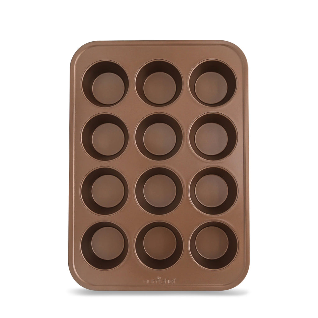 NutriChef 12-cup Golden Oven Muffin Pan, Non-Stick Coated Layer Surface, Even Heating Muffin Tray for Muffins, Cupcakes, Pastries & Mini Pies, Used for Model Number NCBK6TR7 and NCBK6TR7.5