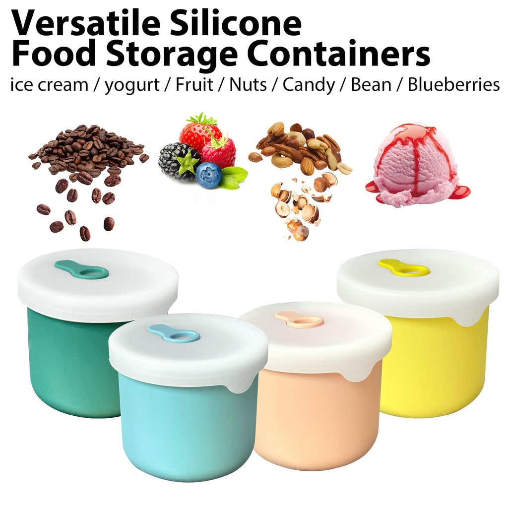 8.5 OZ Silicone Food Storage Containers, Baby Food Storage Jars with Airtight Lids and Snack Cup Lid, Freezer, Microwave and Dishwasher Safe, Reusable Snack Containers for Kids, Infant, Toddler, 4 Pcs