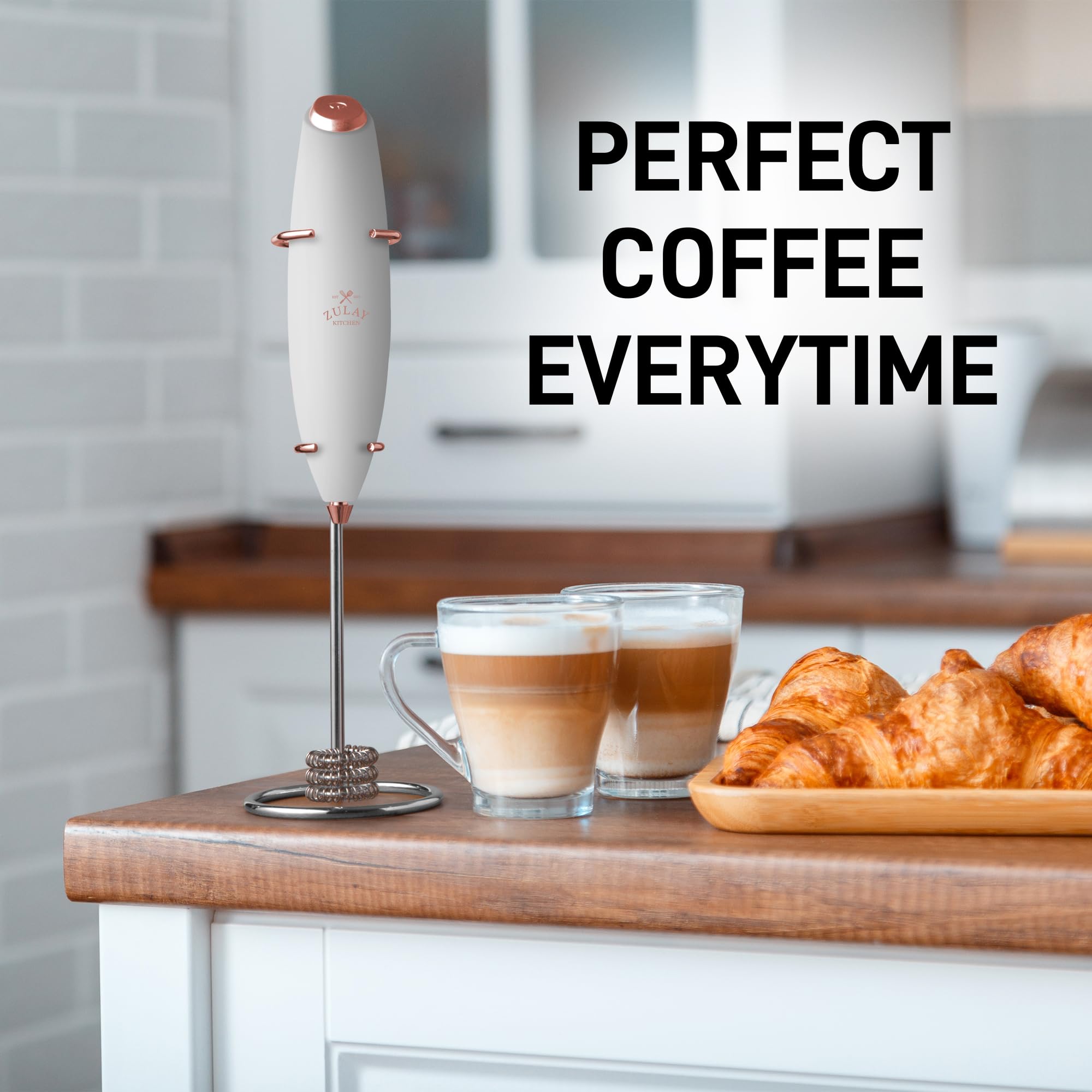 Zulay Kitchen Powerful Milk Frother Wand With Duracell Batteries - Ultra Fast Handheld Drink Mixer - Electric Whisk Foam Maker for Coffee, Lattes, Cappuccino & Matcha - Triple Whisk - Black