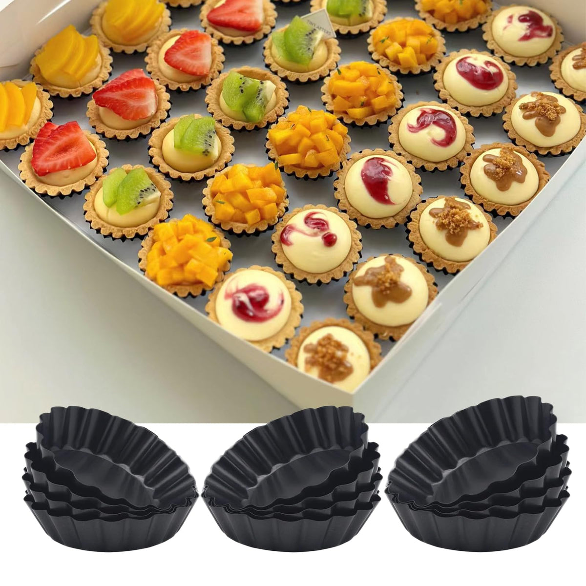 Yamteck 4 Inch Mini Quiche Pans Gold 6 Pack. Egg Tart Molds w/Removable Bottom, Non-Stick Coating, Rugged Carbon Steel for Small Tart Quiche Pie Making. Gift for Women Christmas Thanksgiving Festival