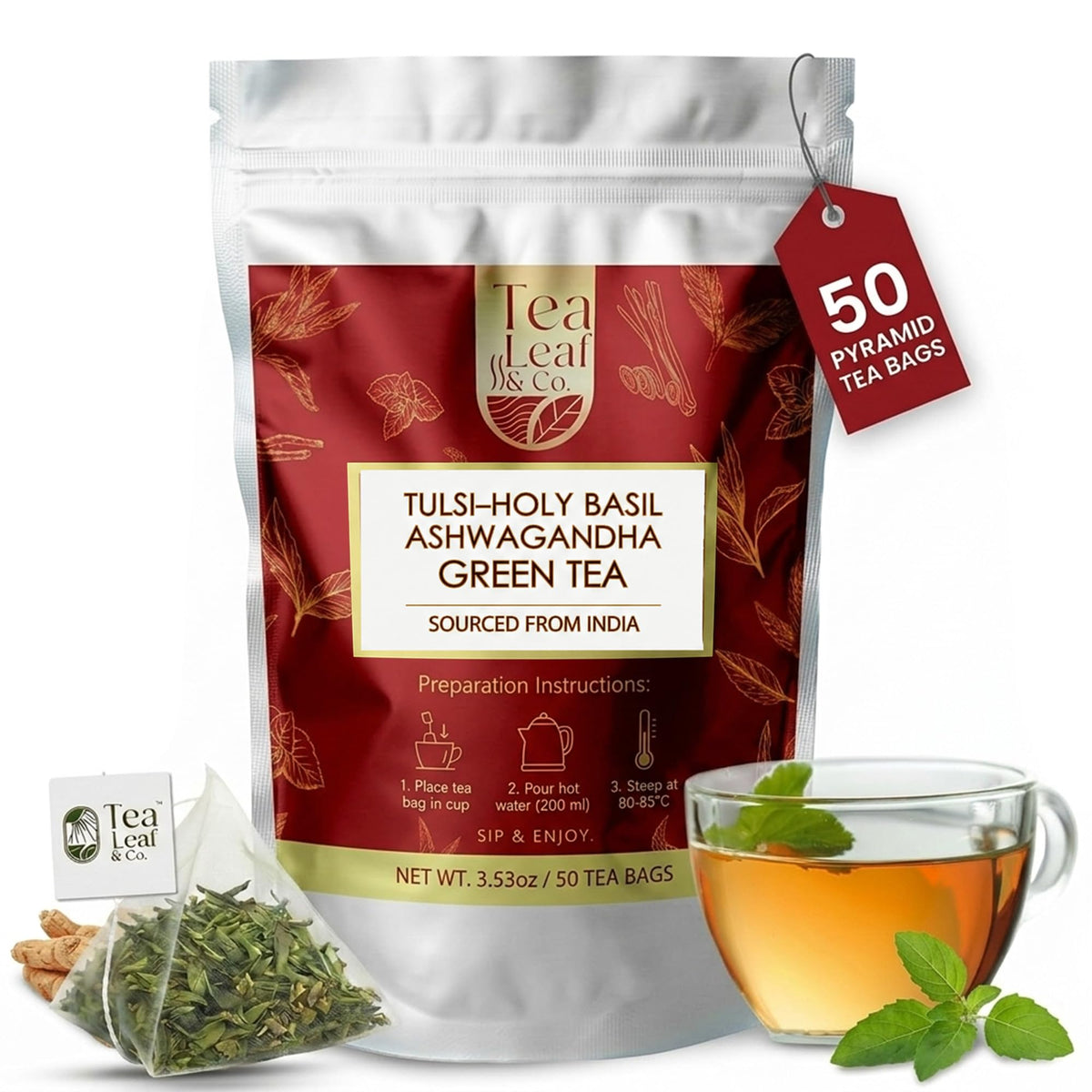Sweet Hibiscus Cinnamon Green Tea (3.5oz), Natural Herbal Infusion, 50 Bags
