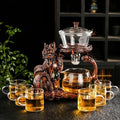 Glass Teapot Set with Infuser Semi Automatic Dragon Tea Set with 6 Small Cups (red dragon)