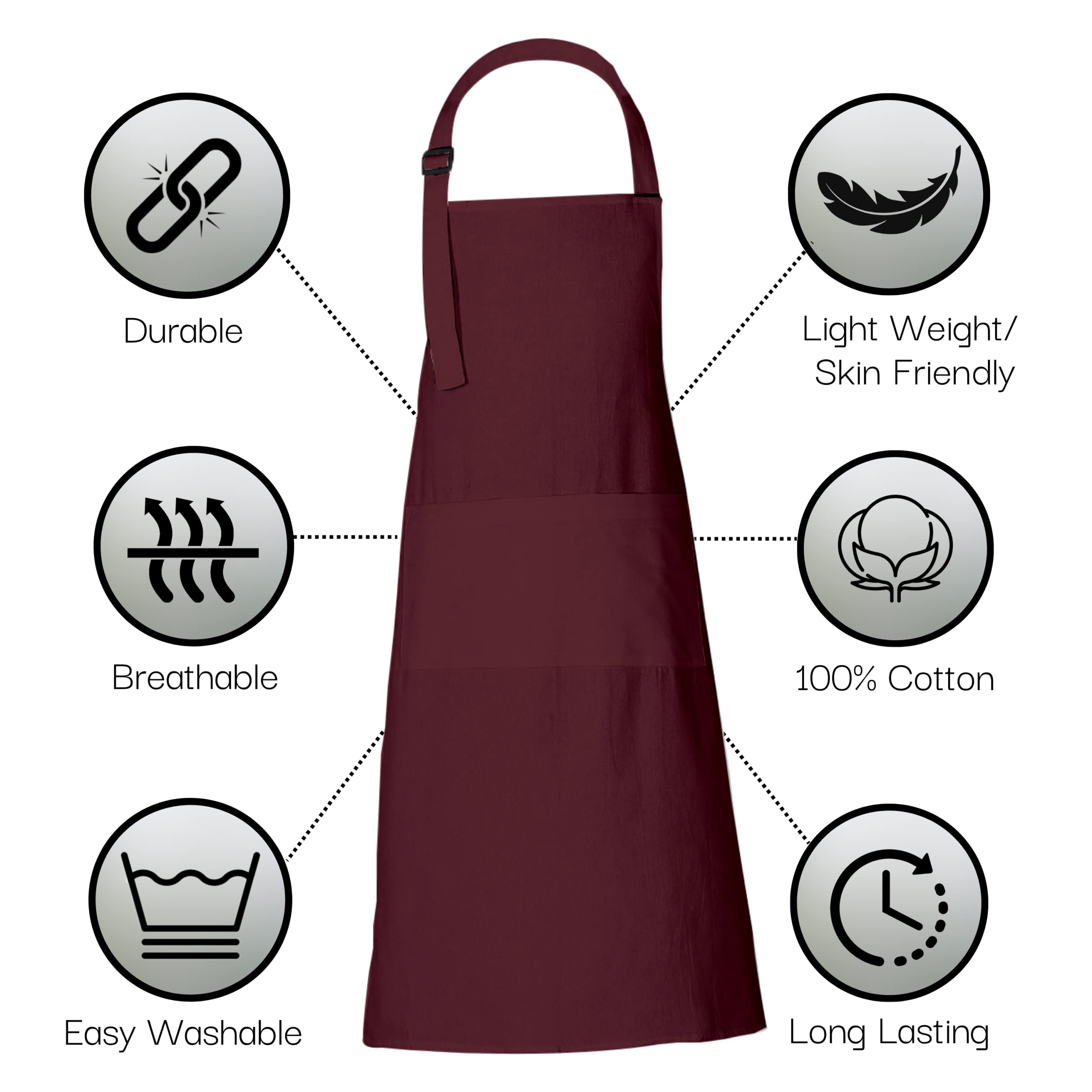 RAJRANG Chef Apron for Women Men with Pockets Cotton Kitchen Cooking Full Length Aprons Tawny Port, 35x27 Inches