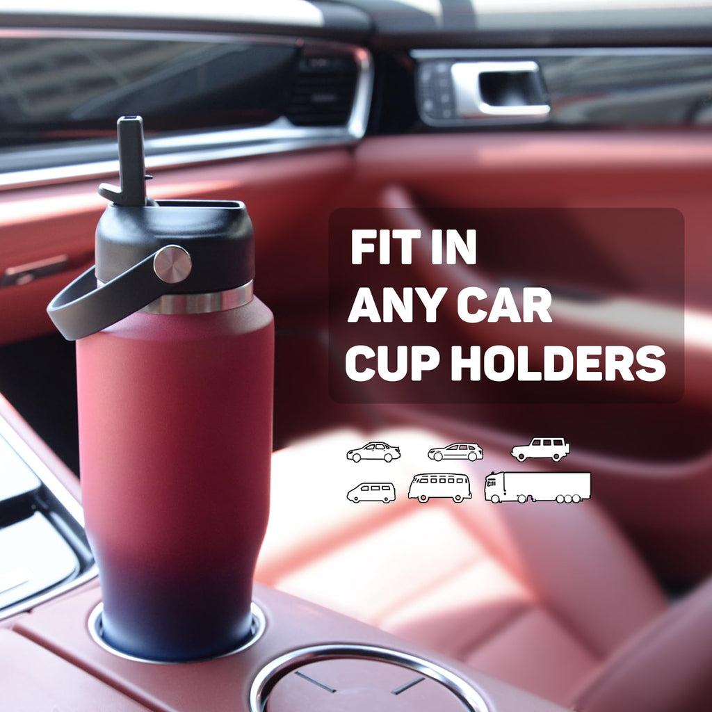 ABOTOCUP 32oz Water Bottle with Powder Coated, Fit in Any Car Cup Holder, Water Bottle with Straw Lids, Stainless Steel Insulated Water Flask Double Wall Leak-proof BPA Free to Keep Cold&Hot