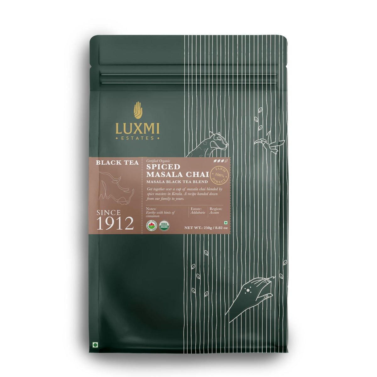 Luxmi Estates Kolkata Masala Chai | 100 gm | Signature India Collection | Assam CTC Tea | Black tea collection | Organic Strong tea | Antioxidants | Assam Valley tea | Fennel, Ginger Tea, Cardamom, Cinnamon, Star Anise