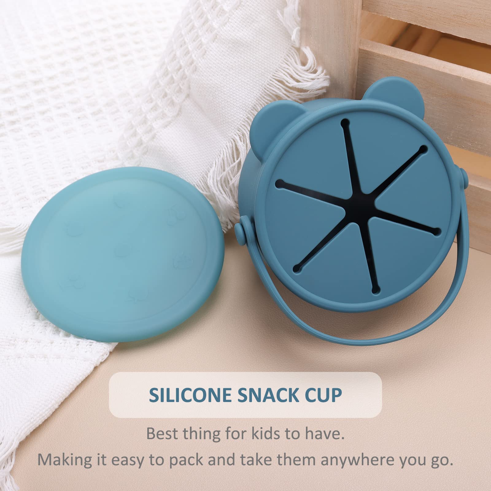 Dilovely Snack Cups for Toddlers, Baby Snack Containers, Silicone Toddler Snack Cups No Spill, Food Catcher with Lid & Bucket-like Handle, BPA Free & Dishwasher Safe, 9 Ounce Colonial Blue