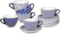 Selamica Ceramic 8 oz Cappuccino Cup Set with Saucers, Espresso Coffee Cups, Latte Macchiato for Party Cafe Home, Set of 6, Vintage Blue