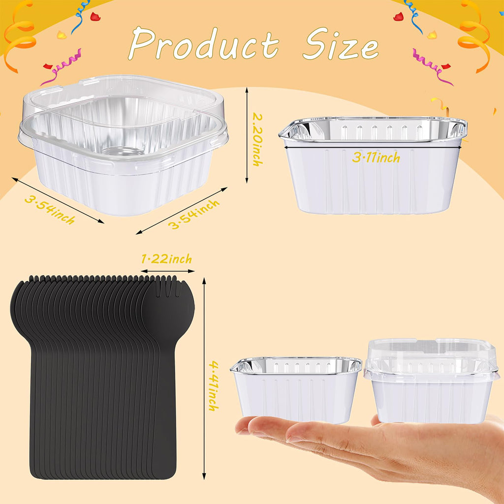 Ksmxos 25 Pack Square Mini Cake Pans with Lids,Mini Loaf Pans with Lids,Aluminum Foil Baking Cups,Disposable Ramekins Cupcake Cups,Dessert Cups for Wedding Birthday Party Picnics,5oz (White)