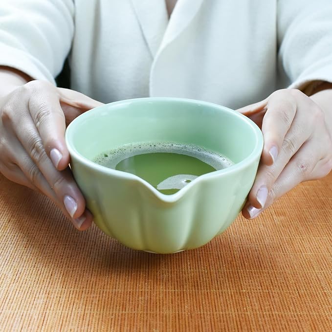 Artcome 7 Pcs Japanese Matcha Tea Set - Matcha Bowl with Pouring Spout, Matcha Whisk, Tea Scoop, Whisk Holder, Handmade Matcha Ceremony Kit For Japanese Tea Ceremony, Green
