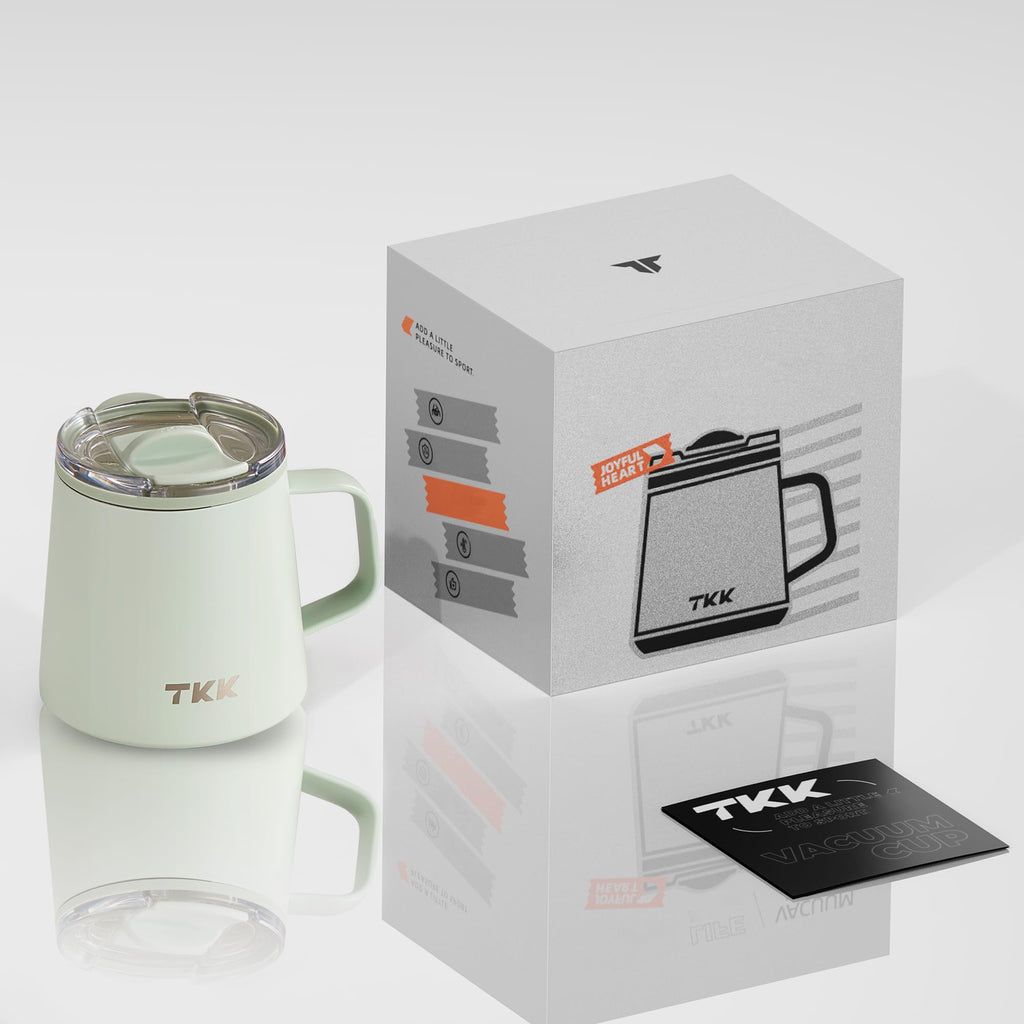 TKK 12 oz Insulated Coffee Mug with Handle Ceramic Coating Detachable Slider Lid Stainless Steel Tumbler Double Wall Vacuum Travel Cup