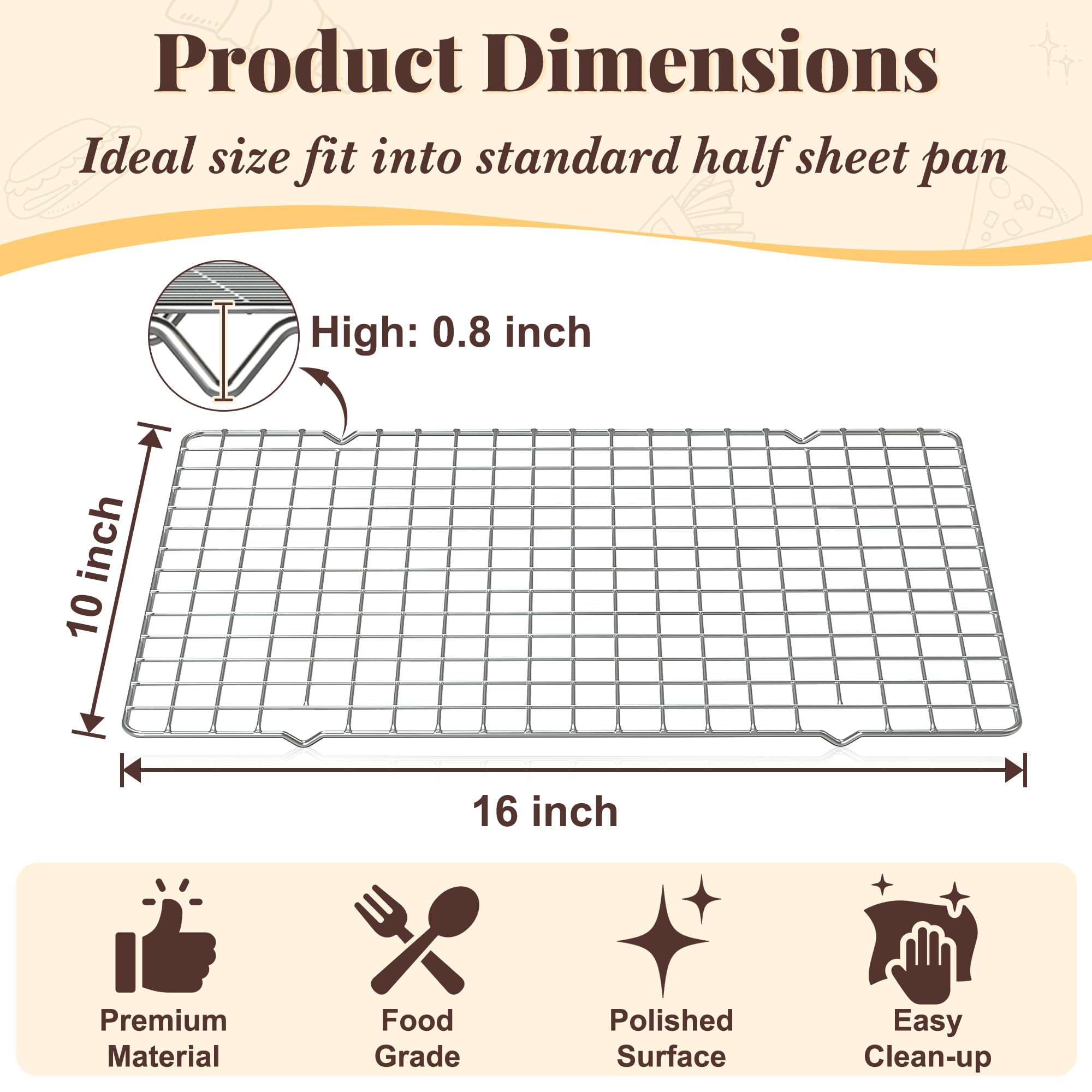 Cooling Racks for Cooking and Baking - 2 PCS 10" x 16" Grid Wire Baking Rack for Oven Cooking, Baking, Grilling, Roasting - Dishwasher Safe Bacon Rack - Fits Half Sheet Cookie Pan