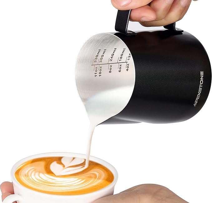Apexstone Black Espresso Milk Frothing Pitcher 12 oz, Espresso Steaming Pitcher 12 oz, Coffee Milk Frothing Cup, Coffee Steaming Pitcher 12 oz/350 ml