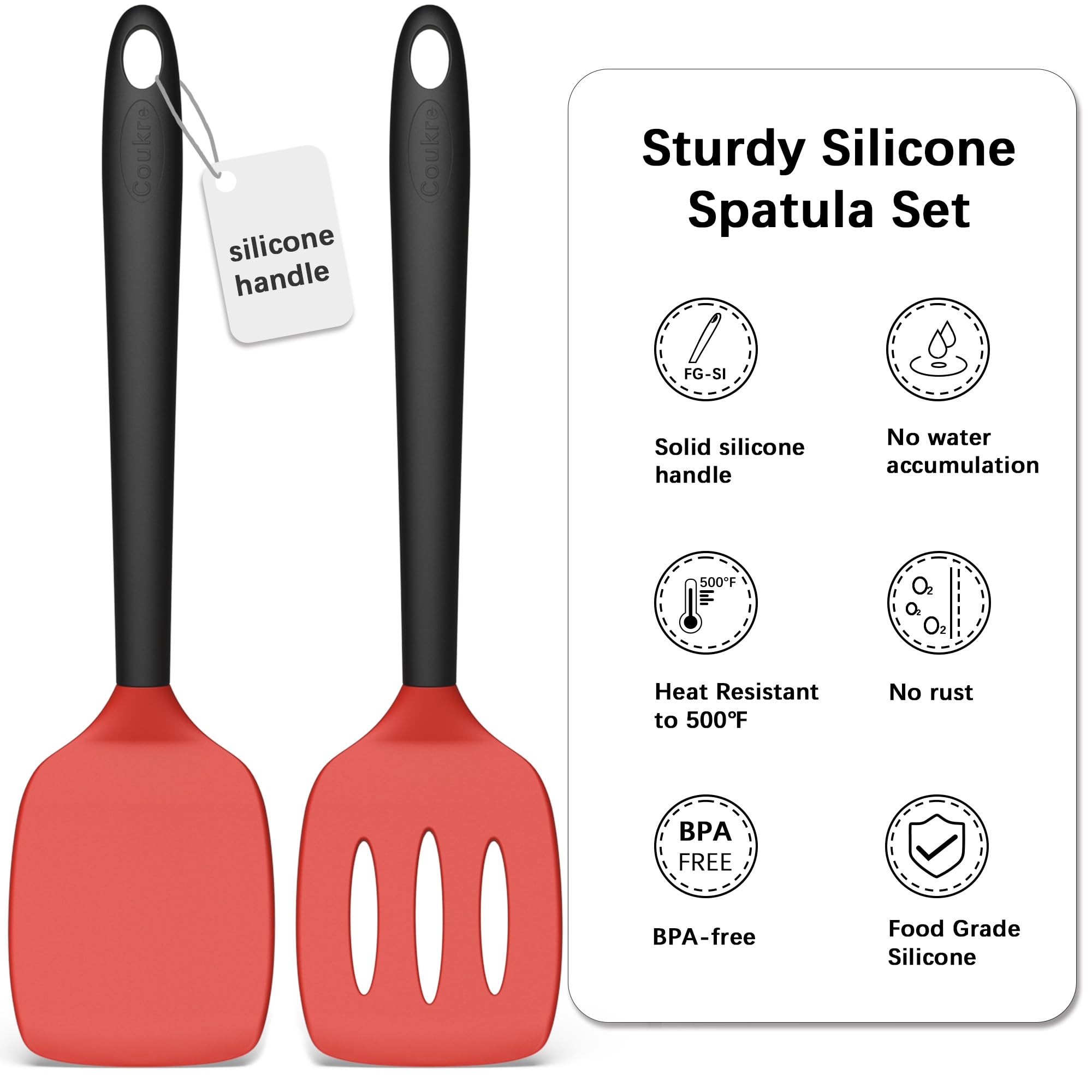 Coukre 2 Pack Silicone Spatula Set,High Heat Resistant, BPA-Free