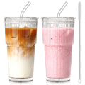 hosck 20oz Iced Coffee Cups with Lids and Straws, Thicken Glass Cups, 2 PCS