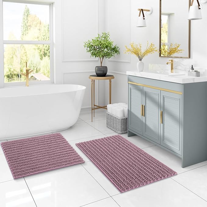 Arotive Luxury Chenille Bathroom Rug Mat, Extra Soft Thick Absorbent Shaggy Bath Rugs, Non-Slip Machine Wash Dry, Plush Bath Mats for Bathroom, Shower and Tub, 30x17, Deep Plum