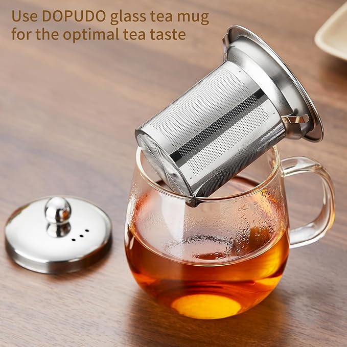 Glass Tea Cup with Infuser and Lid, 17.6oz/520ml Large Borosilicate Glass Teacup with Stailess Steel Filter, Clear Mug for Loose Leaf Blooming Tea, Dishwasher Safe - Tea Maker Gift