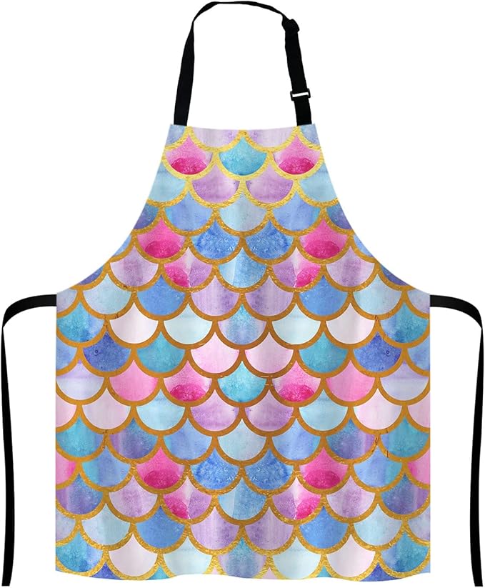 Mermaid scales Kitchen Cooking BBQ Chef Apron, Watercolor fish scales Apron for Men, Women - Dad Gifts, Gifts for Men - Birthday, Mothers Day Gifts for Mom, Wife, Husband, Brother, Friends