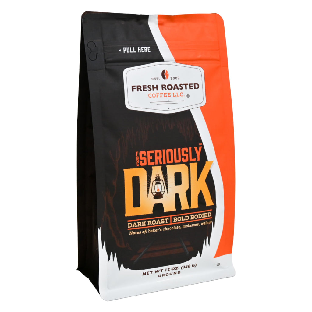 Fresh Roasted Coffee, Seriously Dark Artisan Blend Drip Ground Coffee, Dark Roast, Kosher, 12 oz