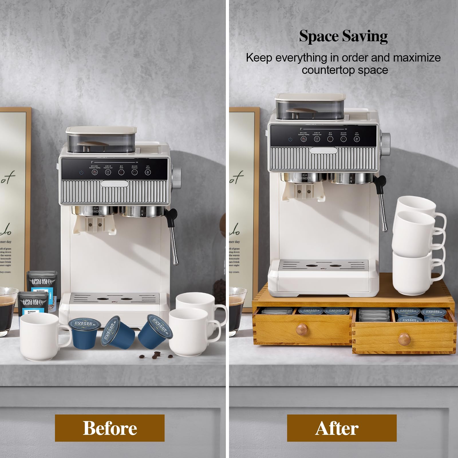 NANXITU K Cup Storage Organizer, Wood Coffee Pod and Tea Bag Holder