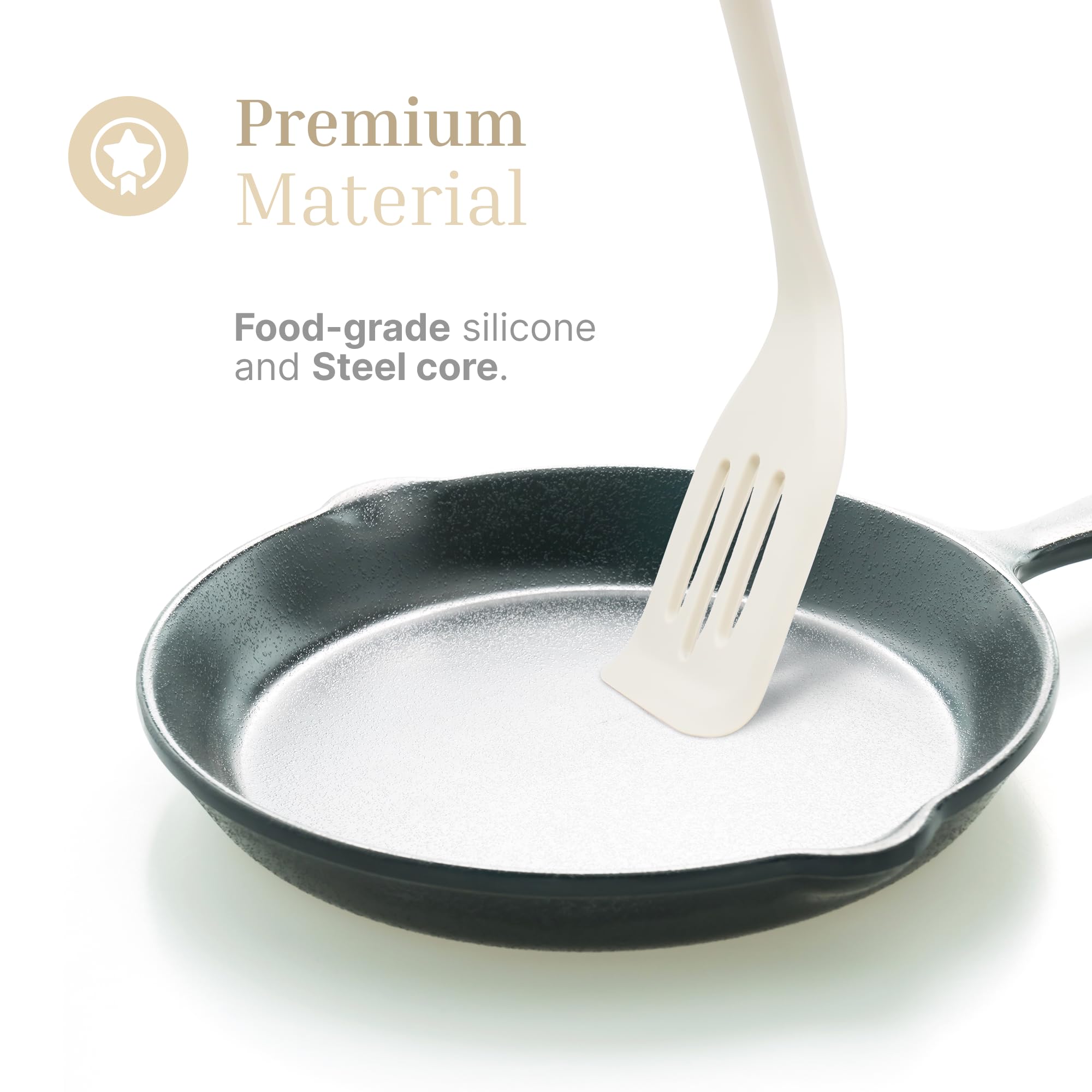 Silicone Slotted Turner Set – 2-Piece Set of Turner Spatulas for Eggs and Pancakes – Kitchen Tools and Accessories with Comfortable Handles, Heat-Resistant Utensils for Cooking & Baking – Cream