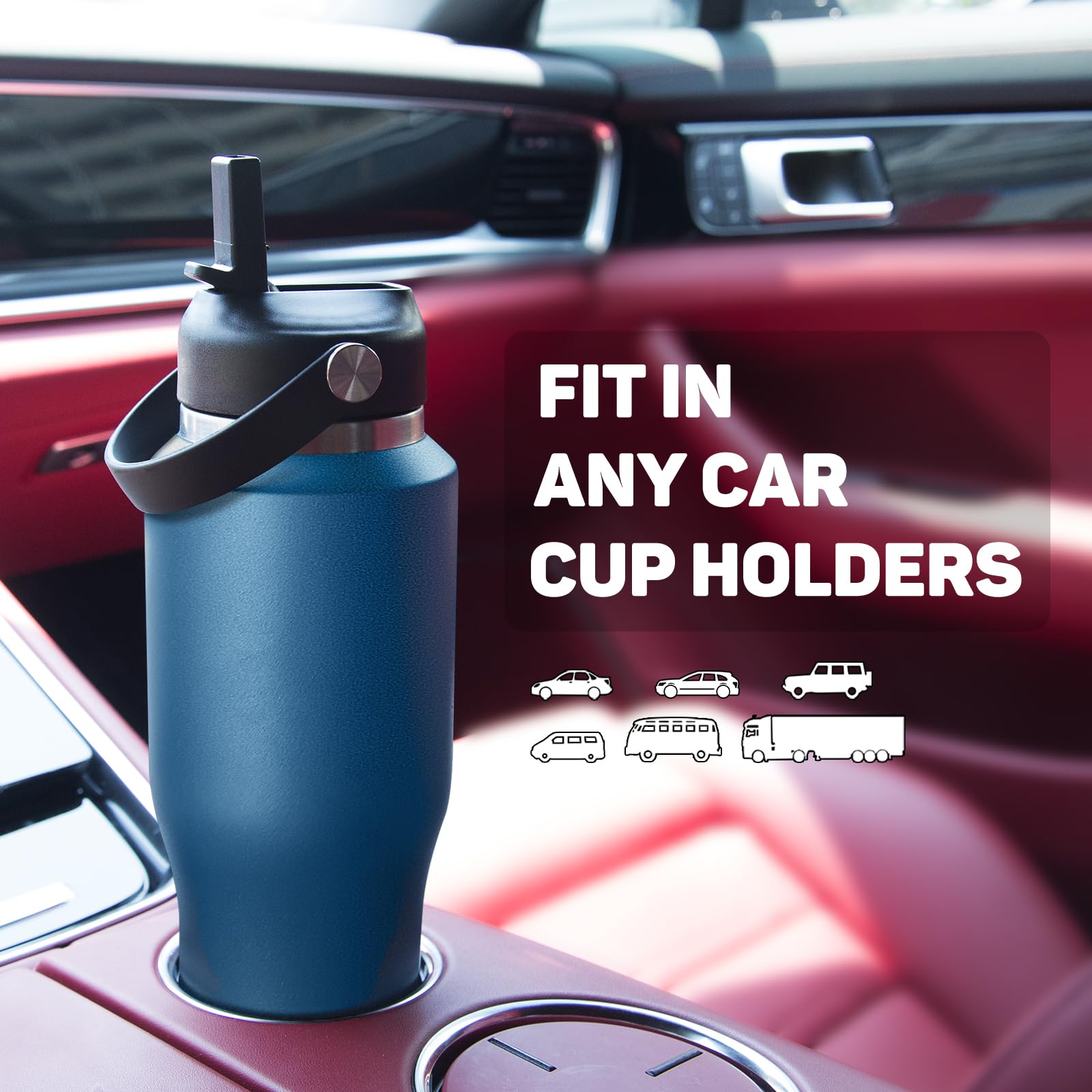 ABOTOCUP 32oz Water Bottle Insulated with Powder Coated, Fit in Any Car Cup Holder, Water Bottles with Straw and Spout Lids, Stainless Steel Insulated Double Wall Leak-proof BPA Free to Keep Cold&Hot