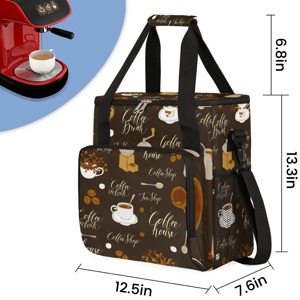 coffee sugar coffee beans Coffee Maker Carring Bag Travel Carrying Storage Tote Bag Compatible with Keurig K-Mini or K-Mini Plus Portable Single Serve Coffees Brewer Case with Pockets for K-cup Pods