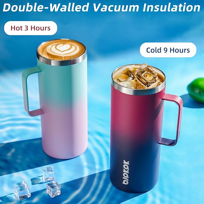 BJPKPK Insulated Coffee Mug with 2 Lids, 32oz Stainless Steel Insulated Tumbler with Handle, Double Wall Vacuum Coffee Cups, BPA Free Travel Mug for Coffee, Tea and Drinks, Black