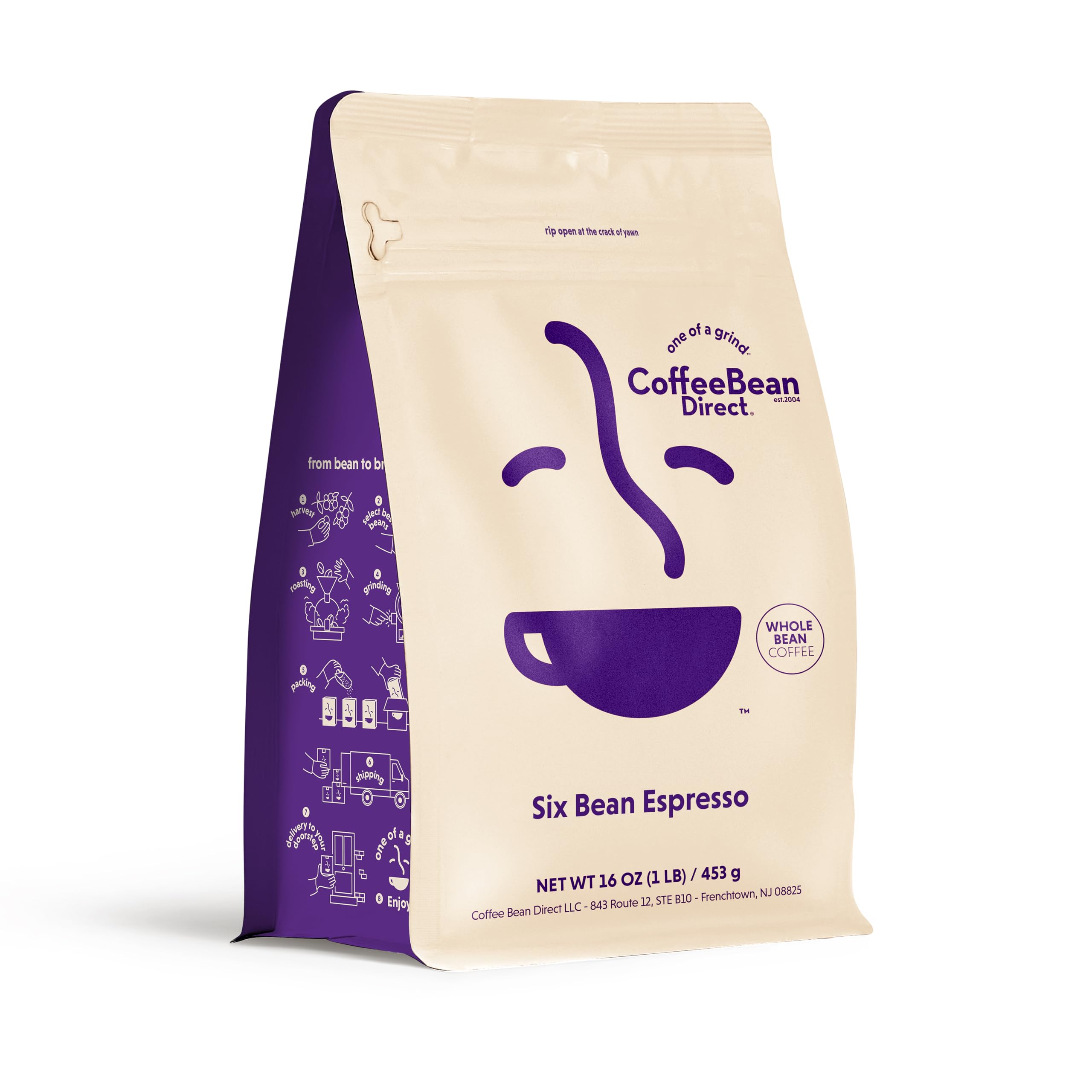 Coffee Bean Direct Six Bean Espresso, Whole Bean, 1lb Bag