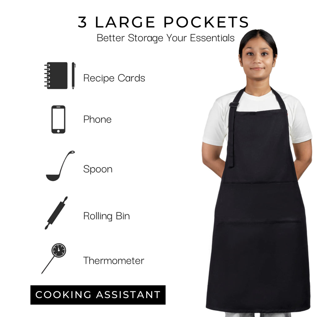 RAJRANG 2 Pack Black Kitchen Aprons for Women with Pockets BiB Aprons for Cooking BBQ Chef Apron for Men 35x27 Inch