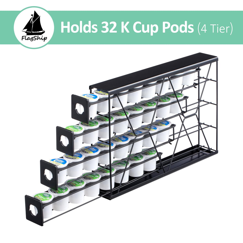 Flagship K Cup Holder for Keurig Pods Coffee Pod Storage 4 Tier K Cup Drawer Organizer for Counter (32 Pods Capacity)