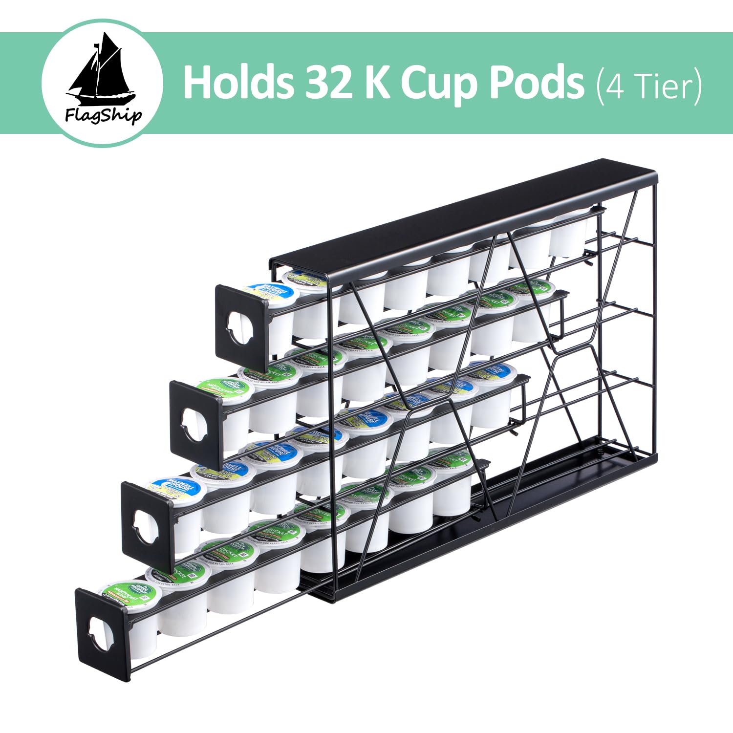 Flagship K Cup Holder for Keurig Pods Coffee Pod Storage 4 Tier K Cup Drawer Organizer for Counter (32 Pods Capacity)