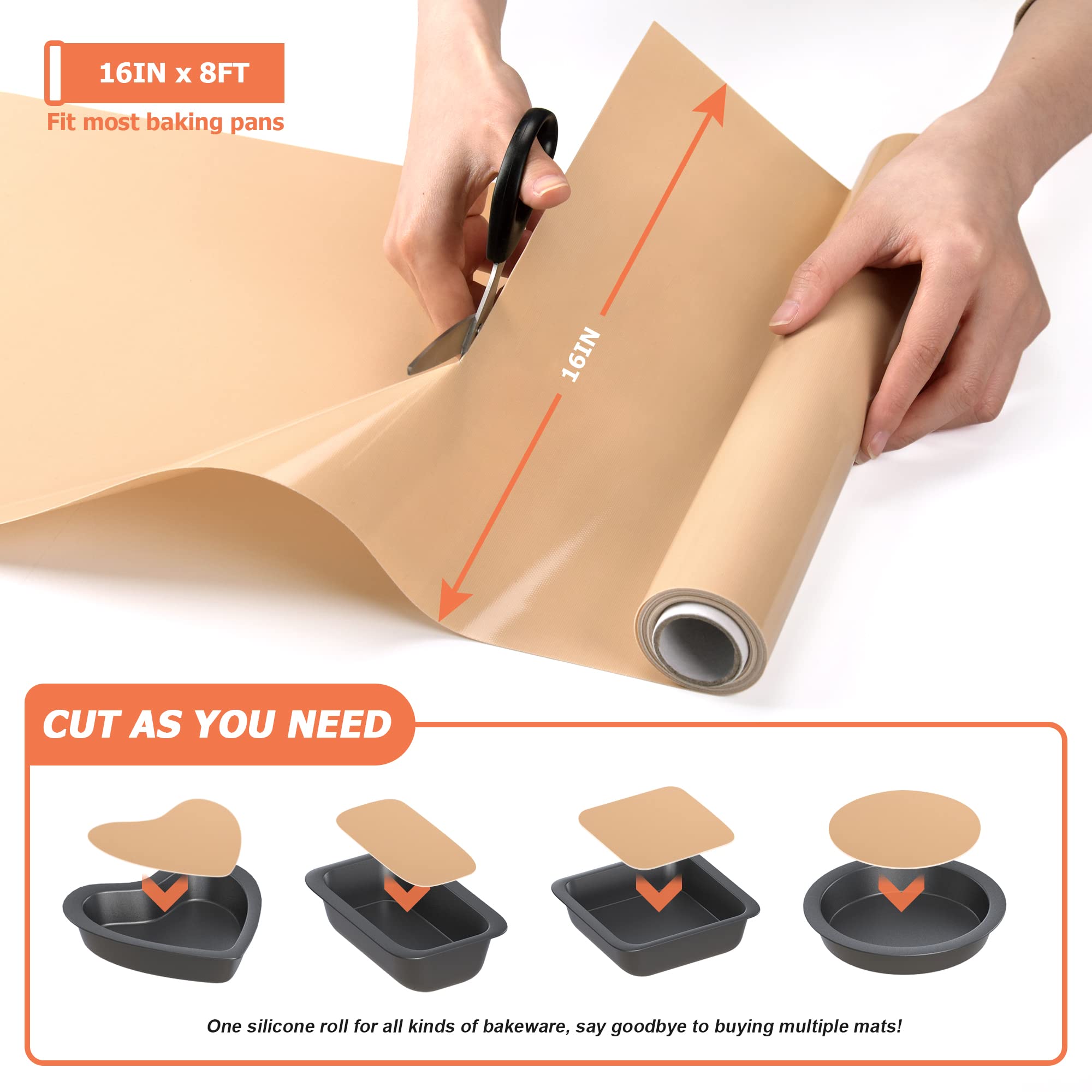 MMmat Silicone Baking Mat Roll - Best German Silicone - Non-slip Silicone Pastry Mat, Non-Stick Reusable Air Fryer Linner, Counter Mat, Oven Liner, Freeze Dryer Mat - 16IN x 8FT