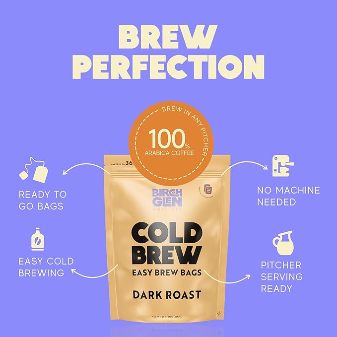 Birch Glen Roasters Cold Brew Coffee Bags - 12 Pack of Coarse Ground Coffee Filter Pitcher Packs for Easy Brewing - 100% Arabica - Yields 6 Pitchers - White Chocolate Mousse Flavor