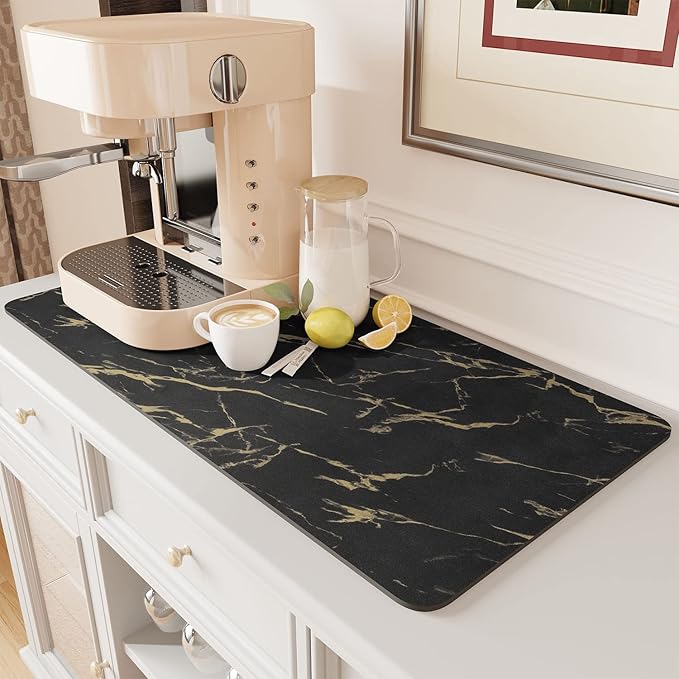 AMOAMI Coffee Mat - Hide Stain Rubber Backed Absorbent Dish Drying Mat for Kitchen Counter - Fits Under Coffee Maker - Khaki 12X19