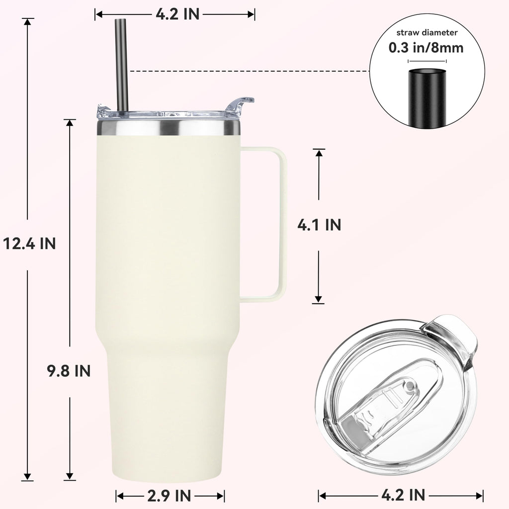 HASLE OUTFITTERS 40 oz Stainless Steel Tumbler with Handle, Vacuum Insulated Tumblers Bulk, Reusable Double Wall Travel Coffee Mug, Durable Powder Coated Water Bottle(Beige, 4)