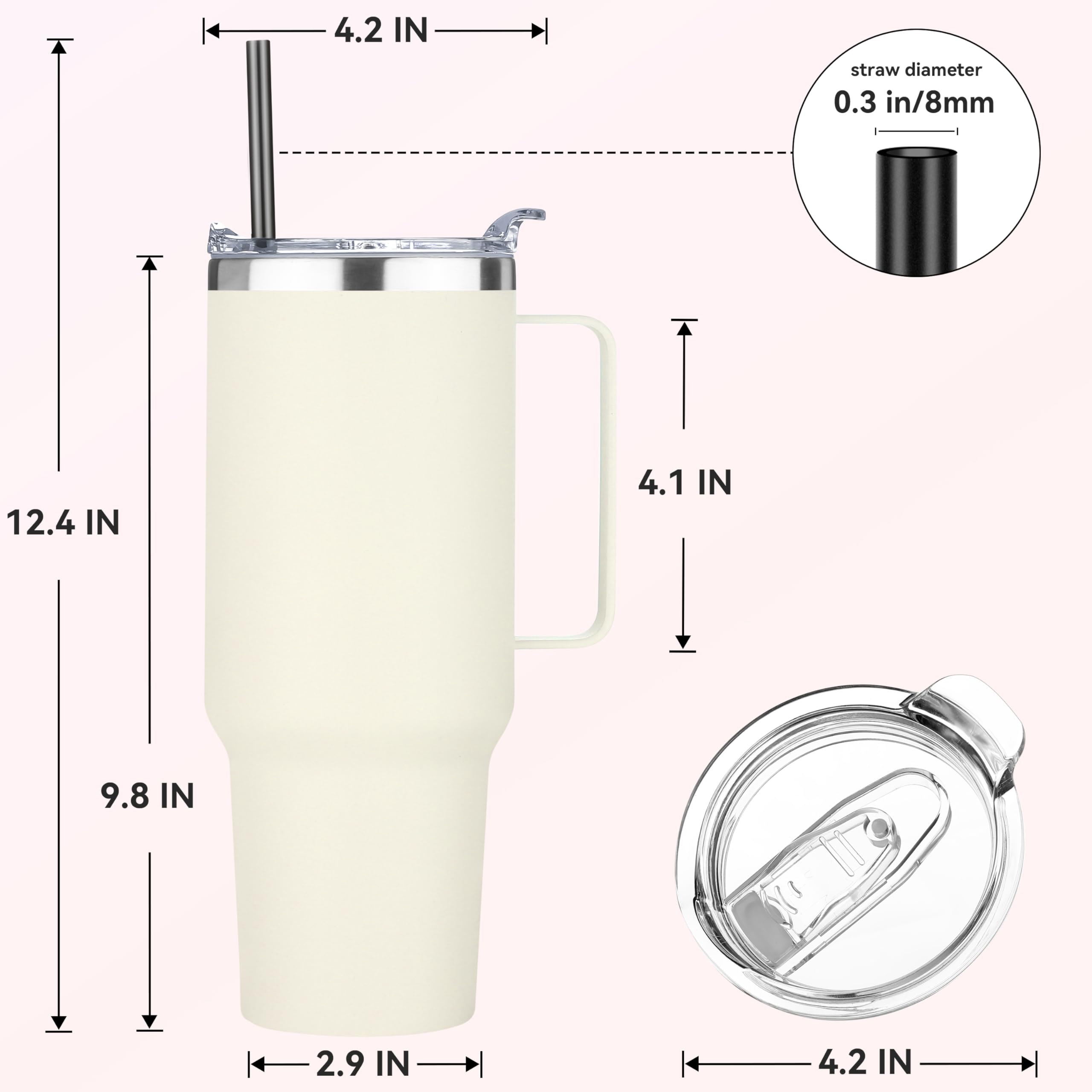 HASLE OUTFITTERS 40 oz Stainless Steel Tumbler with Handle, Vacuum Insulated Tumblers Bulk, Reusable Double Wall Travel Coffee Mug, Durable Powder Coated Water Bottle(Beige, 4)