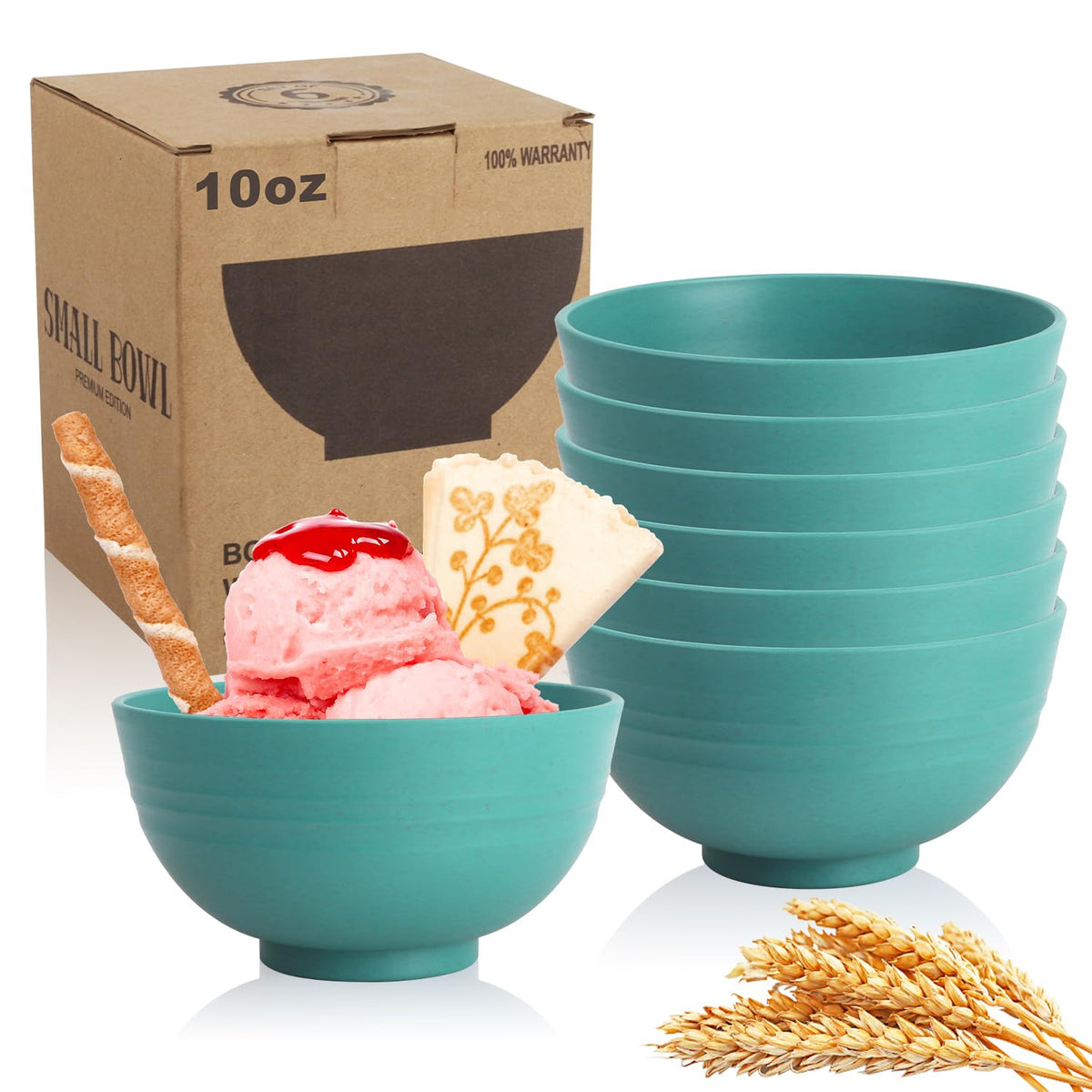 Wrova Mini Wheat Straw Bowls Set of 6, Unbreakable Snack Bowls for Kids