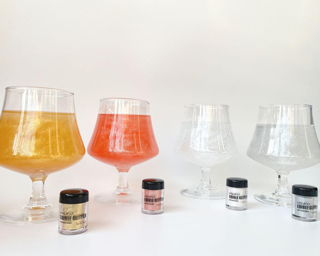 Edible Glitter for Drinks Cakes Christmas Set - Colaele 4 Colors Shimmering Luster Dust Disco Glitter Food Grade Metallic Food Coloring Glimmer for Strawberries, Chocolates, Fondant, Pops, Vegan