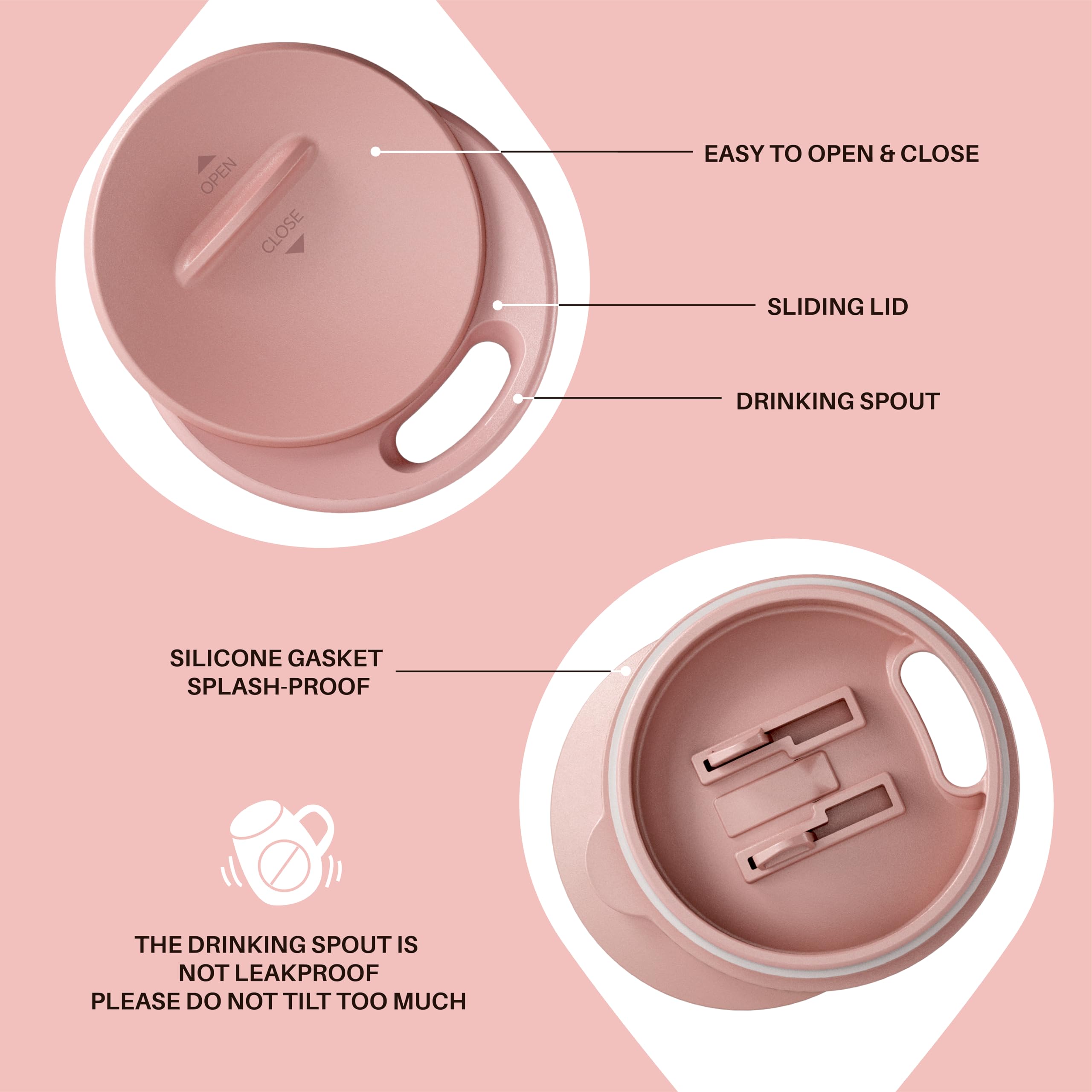 Ideus 16 oz (470 ml) Insulated Coffee Mug with Handle and Lid, Double Wall Stainless Steel Vacuum Thermal Coffee Mug, Travel Coffee Cup Thermal Cup for Home and Office, Leopard Pink
